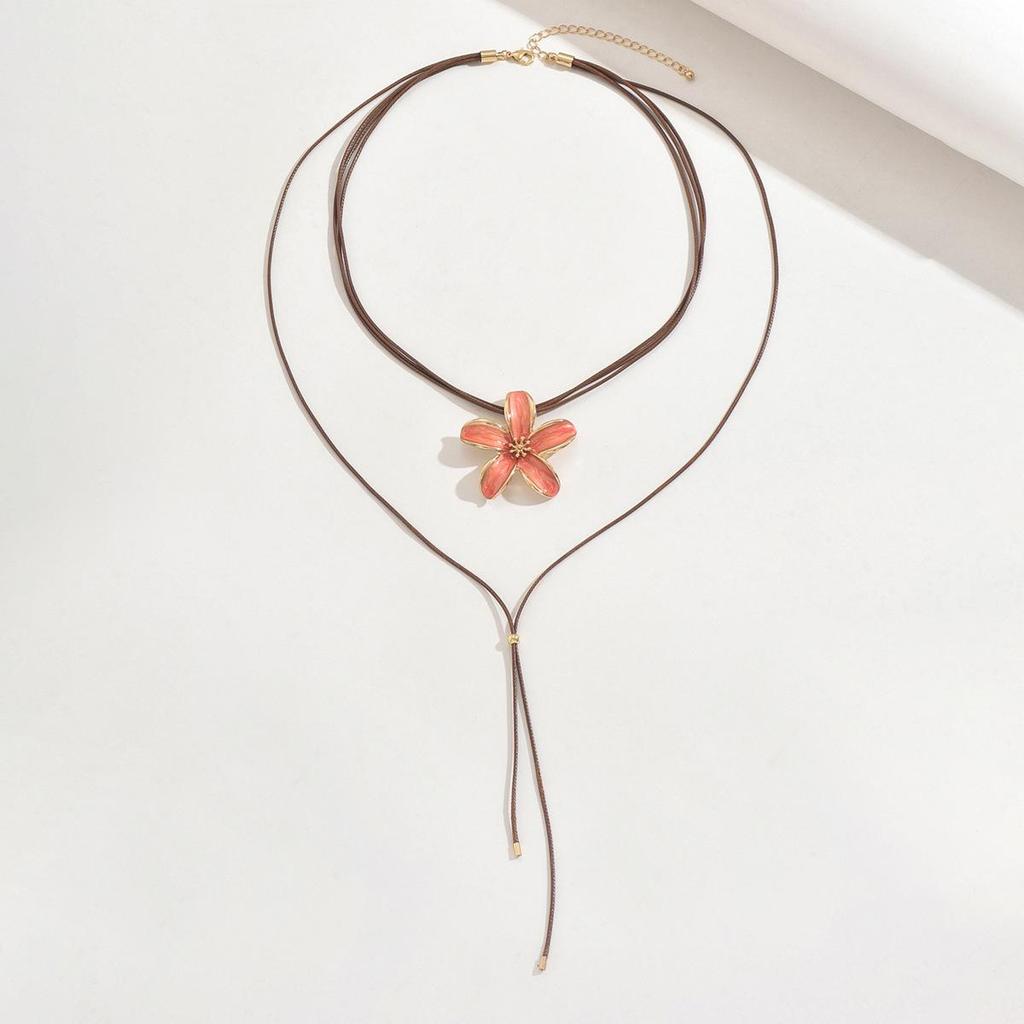 Bohemian Multicolor Drip Oil Five-Petal Flower Necklace - Long & Short Styles Available