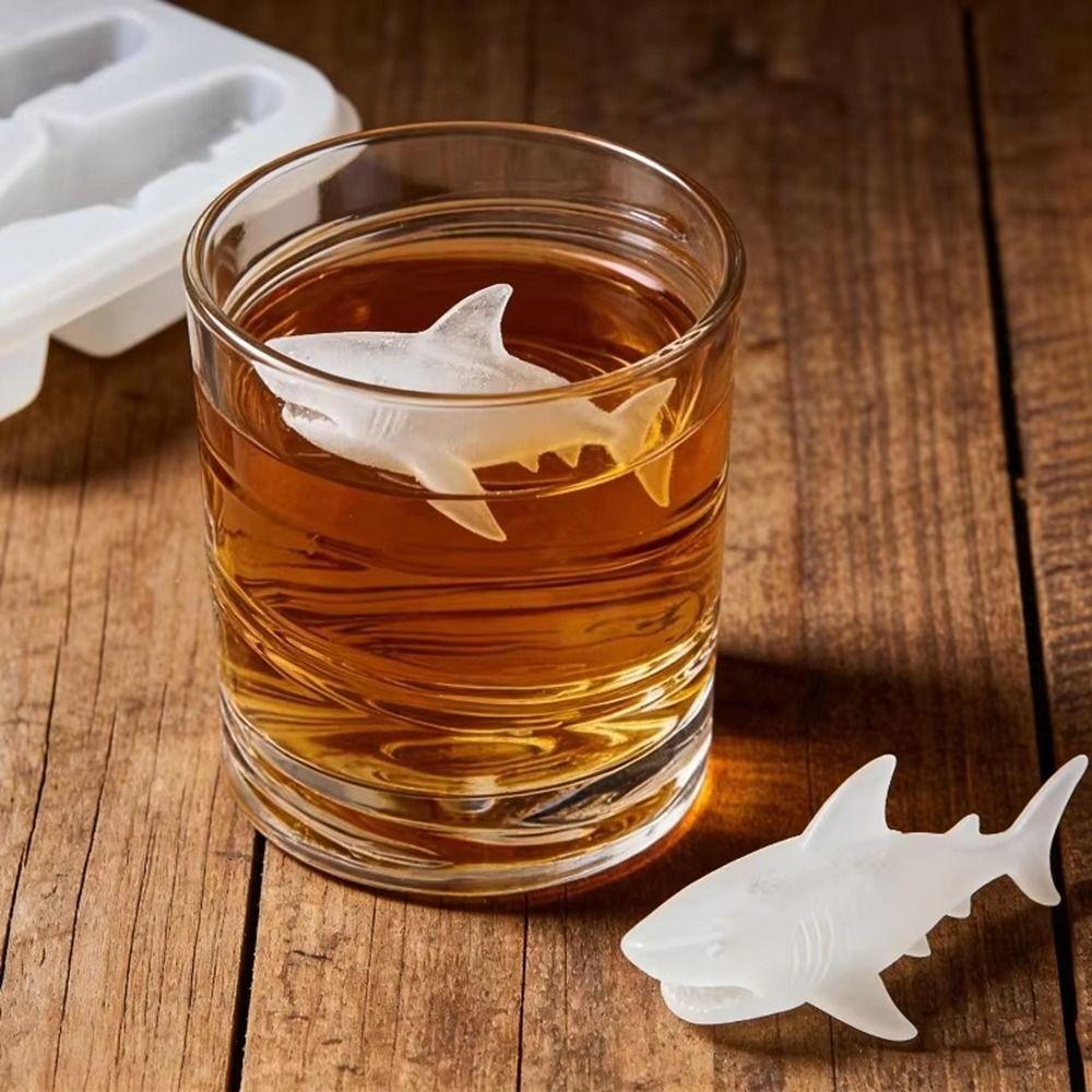 2PCS Silicone Shark Shaped Ice Mold 4-Cavity Shark Ice Cube Maker Cute Shark Whiskey Ice Mold  Party