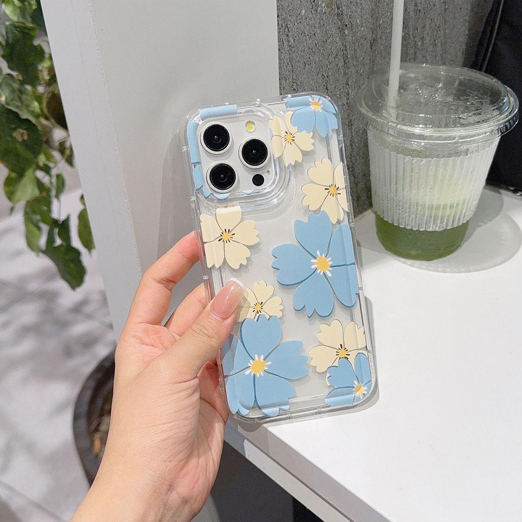 Ins Fresh Flower iPhone Case: Compatible with iPhone 11-15, Transparent, Anti-Fall Airbag Design