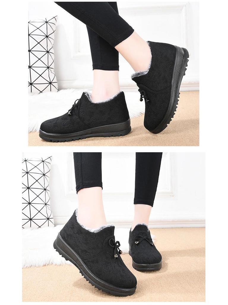 Women's Thickened Lined Winter Shoes: Non-Slip, Soft Sole Cotton Boots for Middle-Aged and Elderly