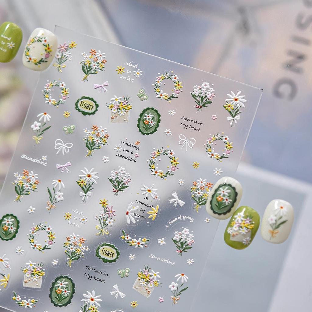 Tomoni Embossed Small Daisy Nail Art Stickers – Trendy, Fresh, High-End Style