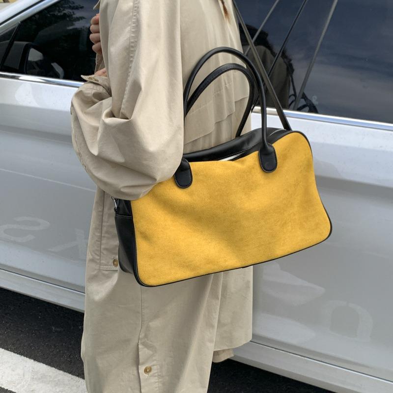 New matte women's bag contrasting color large-capacity retro commuter casual tote bag portable shoulder women's bag