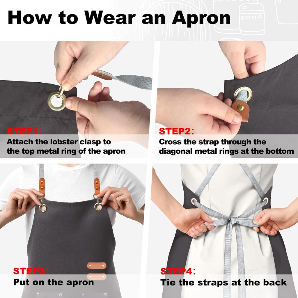 chef apron bib tool apron for man woman cross back straps with 4 pockets for kitchen cooking gardening baking working