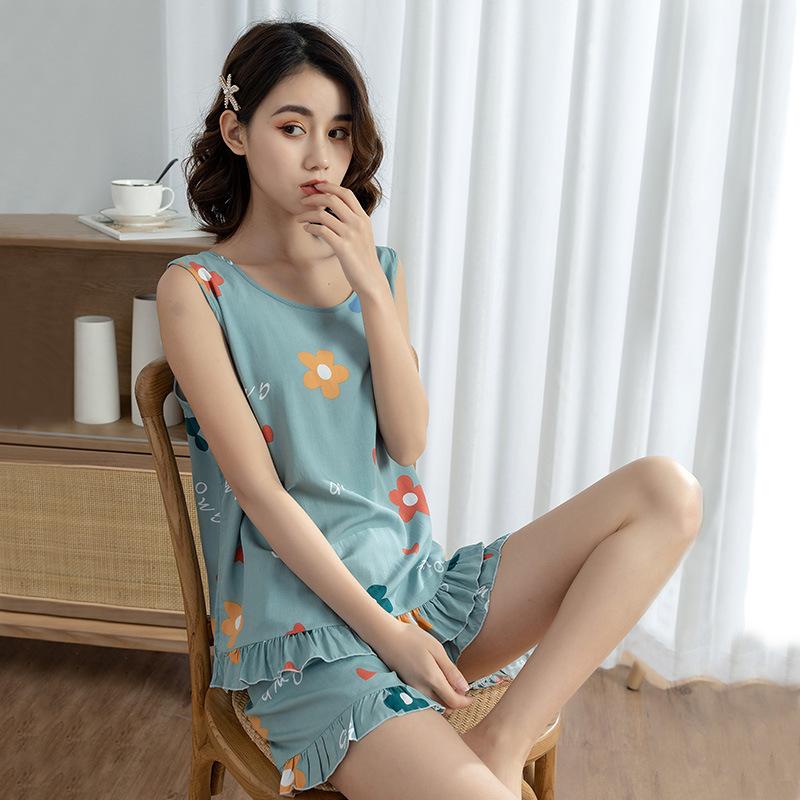 [One piece] 1011 summer printed loungewear backless silk sleeveless shorts pajamas sexy back