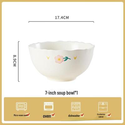 ZISIZ Jingdezhen Underglaze Peony Ceramic Soup Bowl