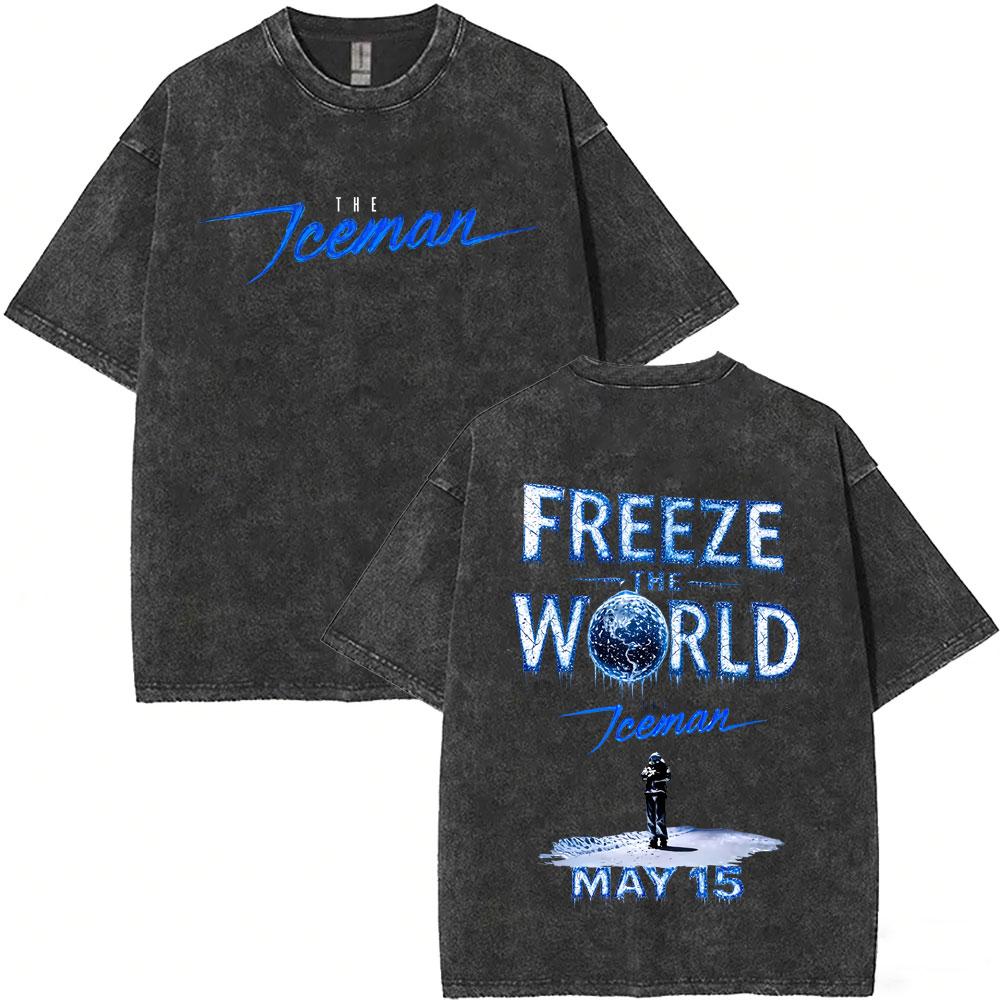 Gewaschenes Vintage Rapper Drake ICEMAN Freeze The World 2026 T-Shirt Herren Damen Mode Hip Hop Übergroße T-Shirts Herren Streetwear