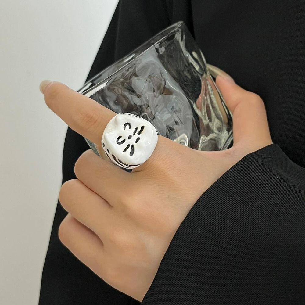Jewelry Accessories Painting Ring Korean Style Chunky Enamel Ring Cute Drip Oil Cat Ring  Gift