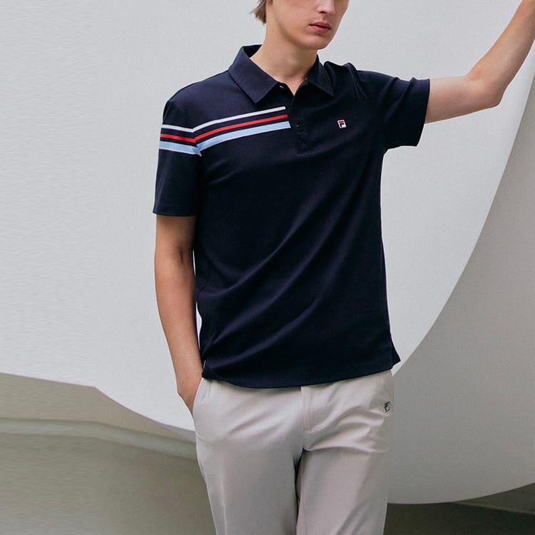 FILA Polo Shirts Men's Blue Polo Collar Moderate Straight Fit F11M121114F-NV