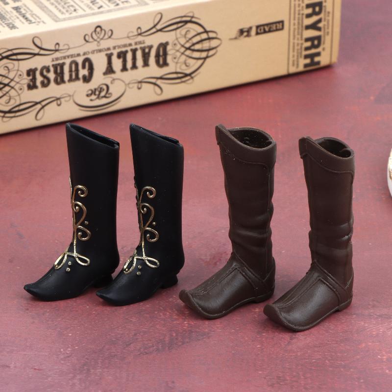 Doll Shoes Medieval Knight Boots Dolls Retro Style Miniature Boots With Gold Embroidery For Dolls Dress Up Accessories