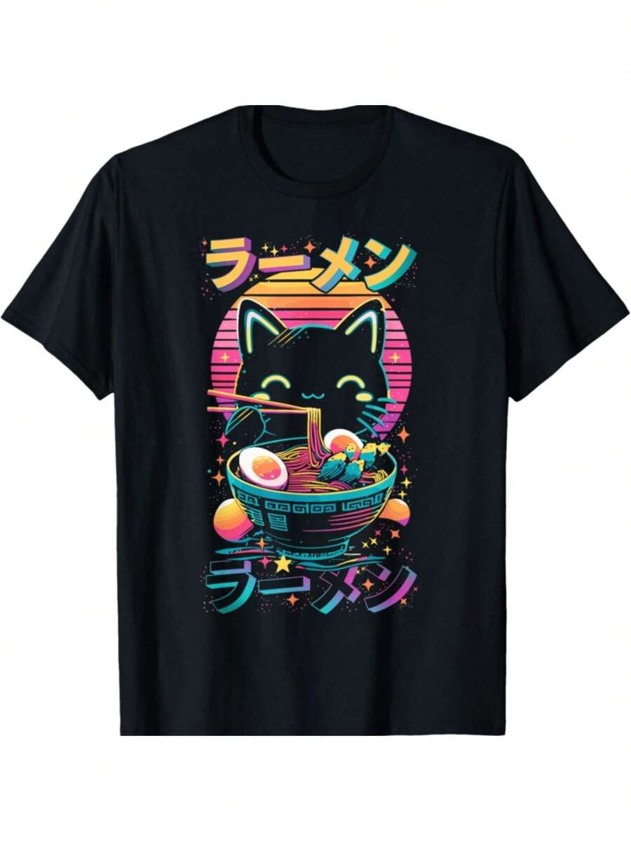 Anime Cat Eating Ramen Japanese Ramen Cat Japan T-Shirt Gifts For Men Boy Family YYQ 180g S разноцветный
