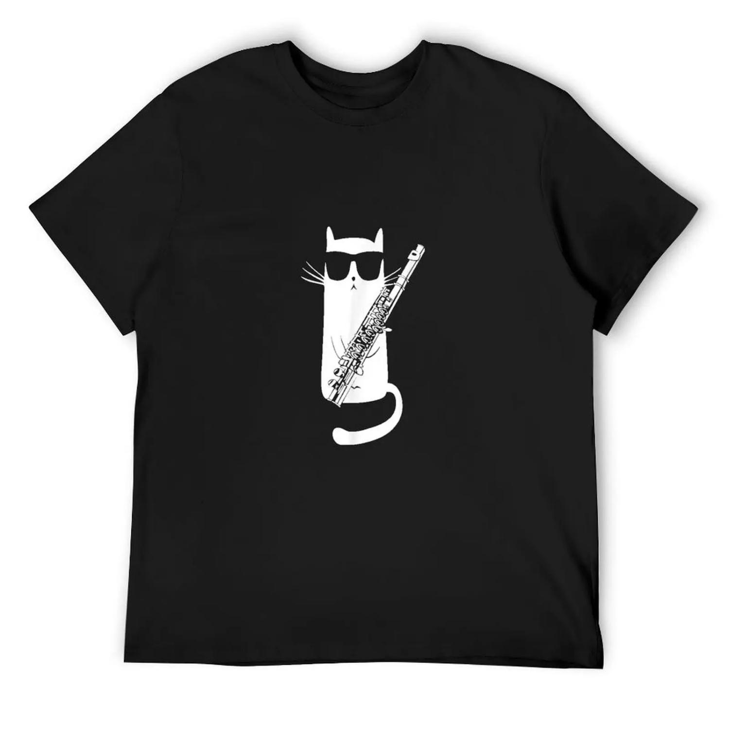 Funny Cat Wearing Sunglasses Playing Flute T-Shirt summer shirt animal prinfor boys luxury clothes men XXXXXL разноцветный