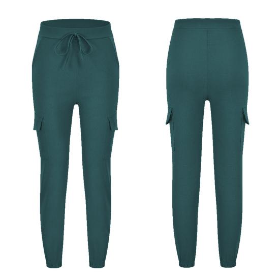 Side Pockets Ankle Banded Women Pants Slim Drawstring Mid Waist Sweatpants Streetwear