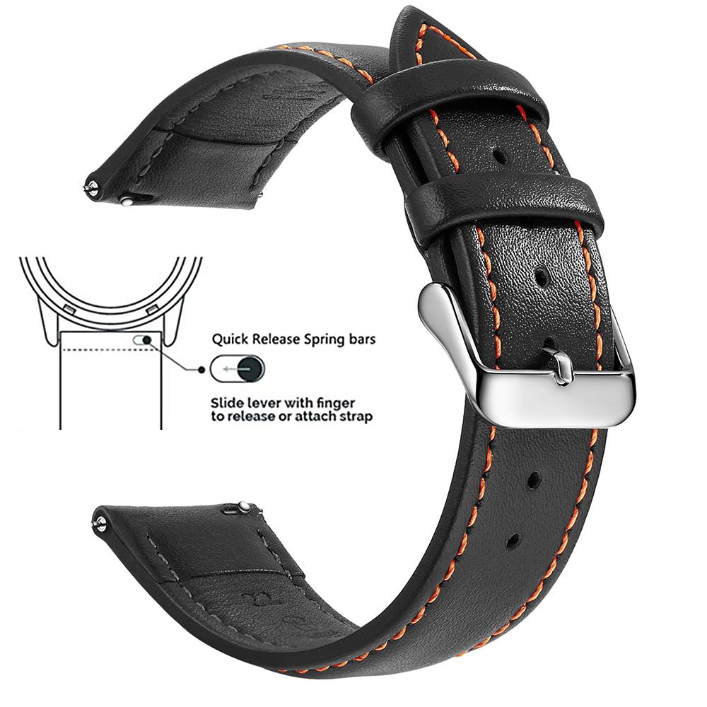Echtes Lederarmband aus Narbenleder, Schnellverschluss 18mm/20mm/22mm Uhrenarmbänder, Passend für Samsung Galaxy Watch, Garmin Huawei Watch