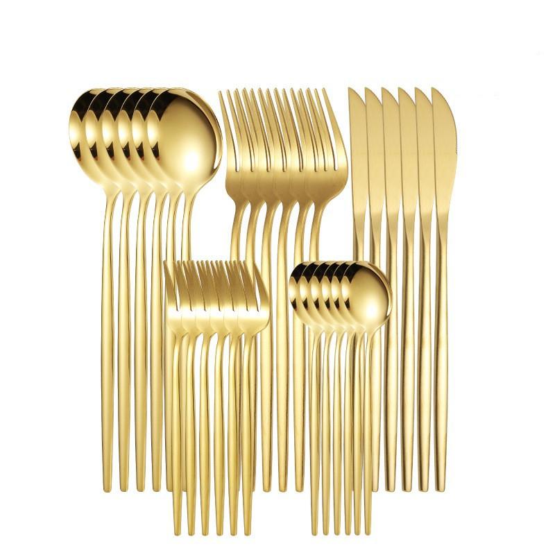 30pcs Upscale Gold Dinnerware Set Stainless Steel Tableware Set Knife Fork Coffee Spoon Flatware Set Dishwasher Safe Cutlery Set