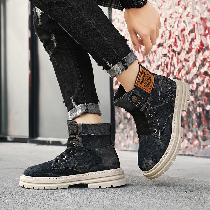 Outdoor High Top Mens Ankle Boots Designer Denim Men Work Boots Fashion Men Casual Shoes Handmade Walking Men Boots Size 39-48