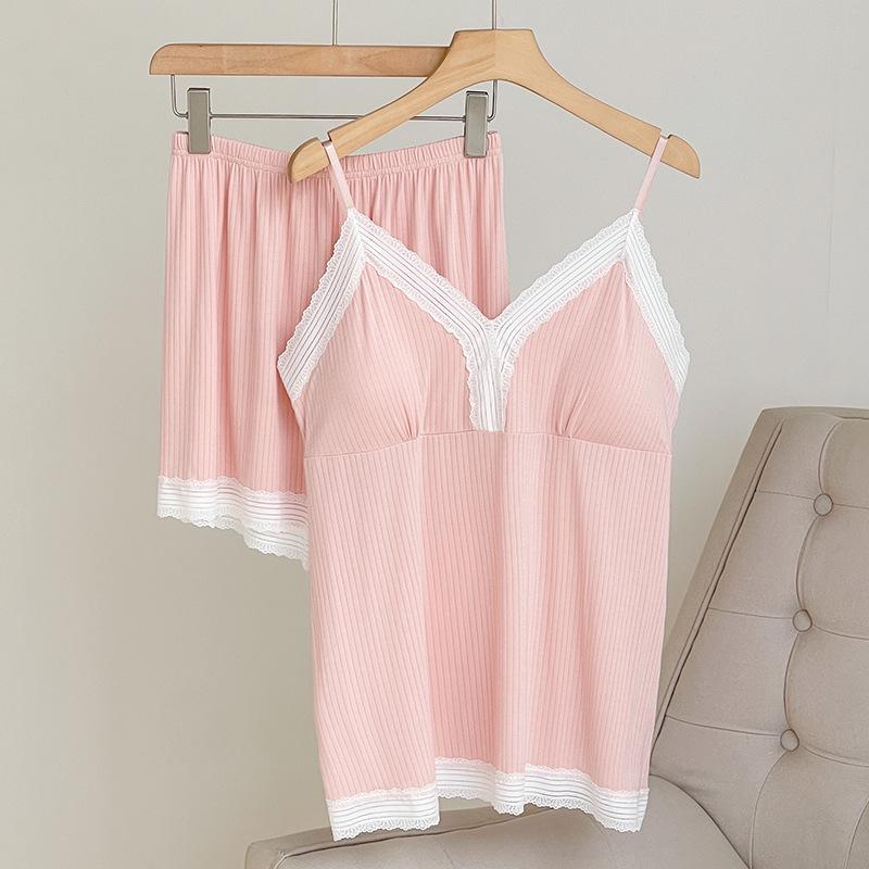 

Girls Lace Trim V-Neck Pajama Set - White Camisole Two-Piece One Size роза розовый