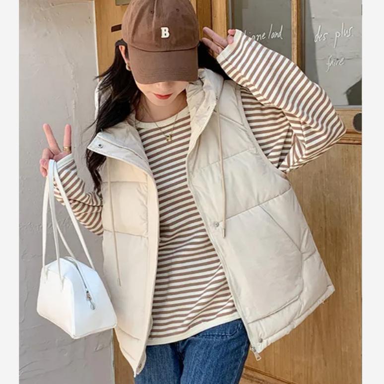 Thickened Down Cotton Vest Autumn and Winter Fashion Age-reducing Hooded Vest Jacket