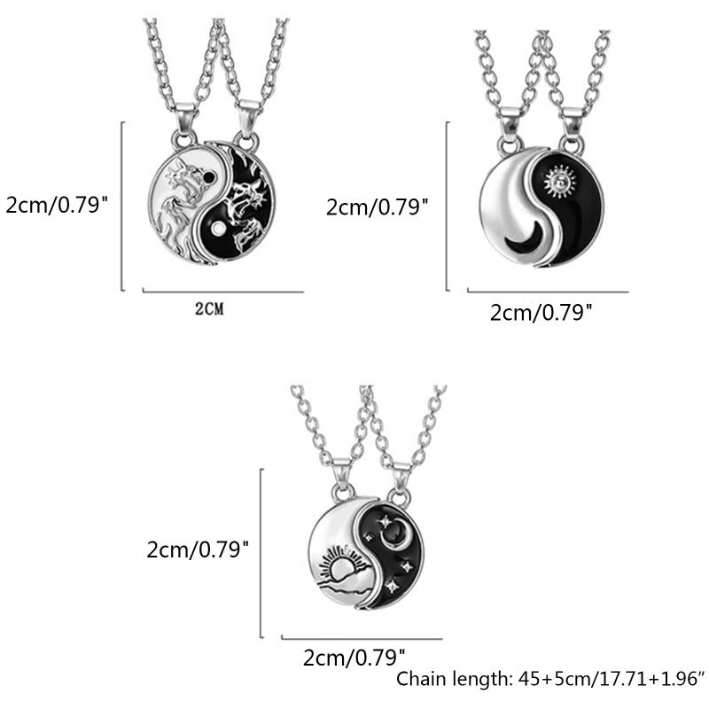 2 Pieces Yin Yang Pendant Necklace for Men Women Tai for Chi Stitching Necklace for Sun Moon Couples Matching Necklaces