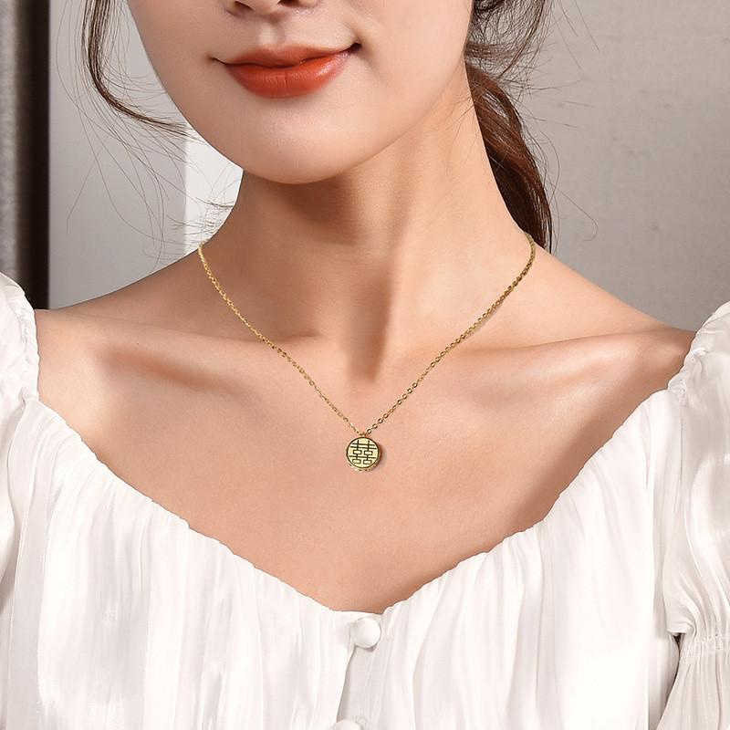 Elegant 2022 Chinese Style Double-sided Happiness Character Necklace For Women