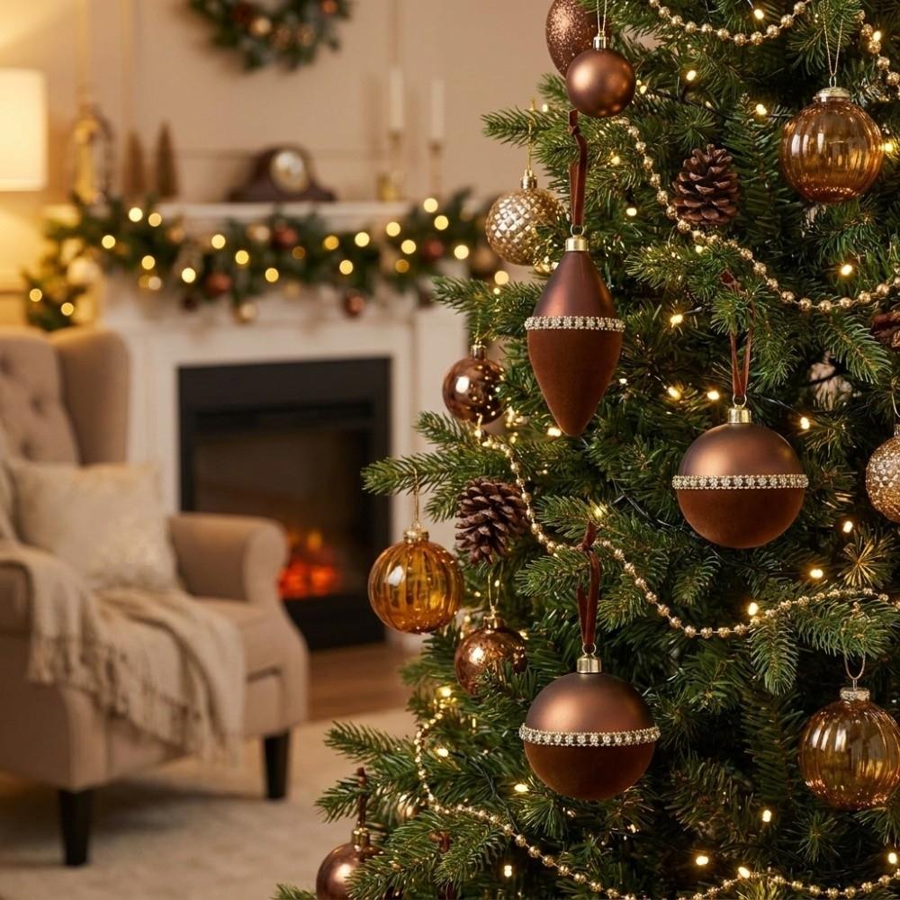 6PCS/SET Glitter Xmas Finial Ball Pendants Colorful Painting Christmas Tree Hangers New Year