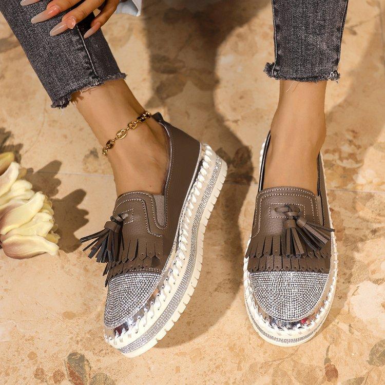 

Большого размера модные туфли-одинарки на блестящей платформе, новые осенние, с неглубоким вырезом и стразами, кроссовки 43 коричневый