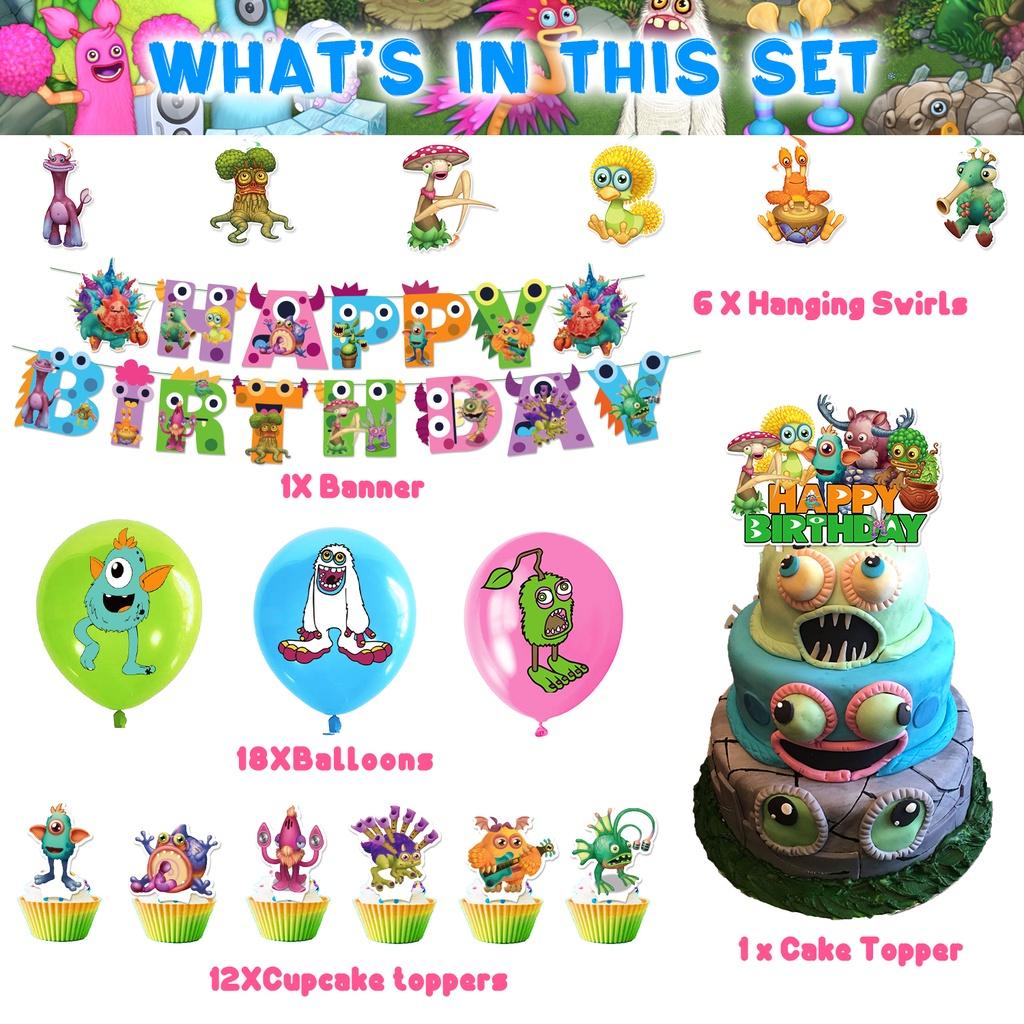 My Singing Monster Birthday Party Decorations Set Flag Balloons Cake Toppers And More