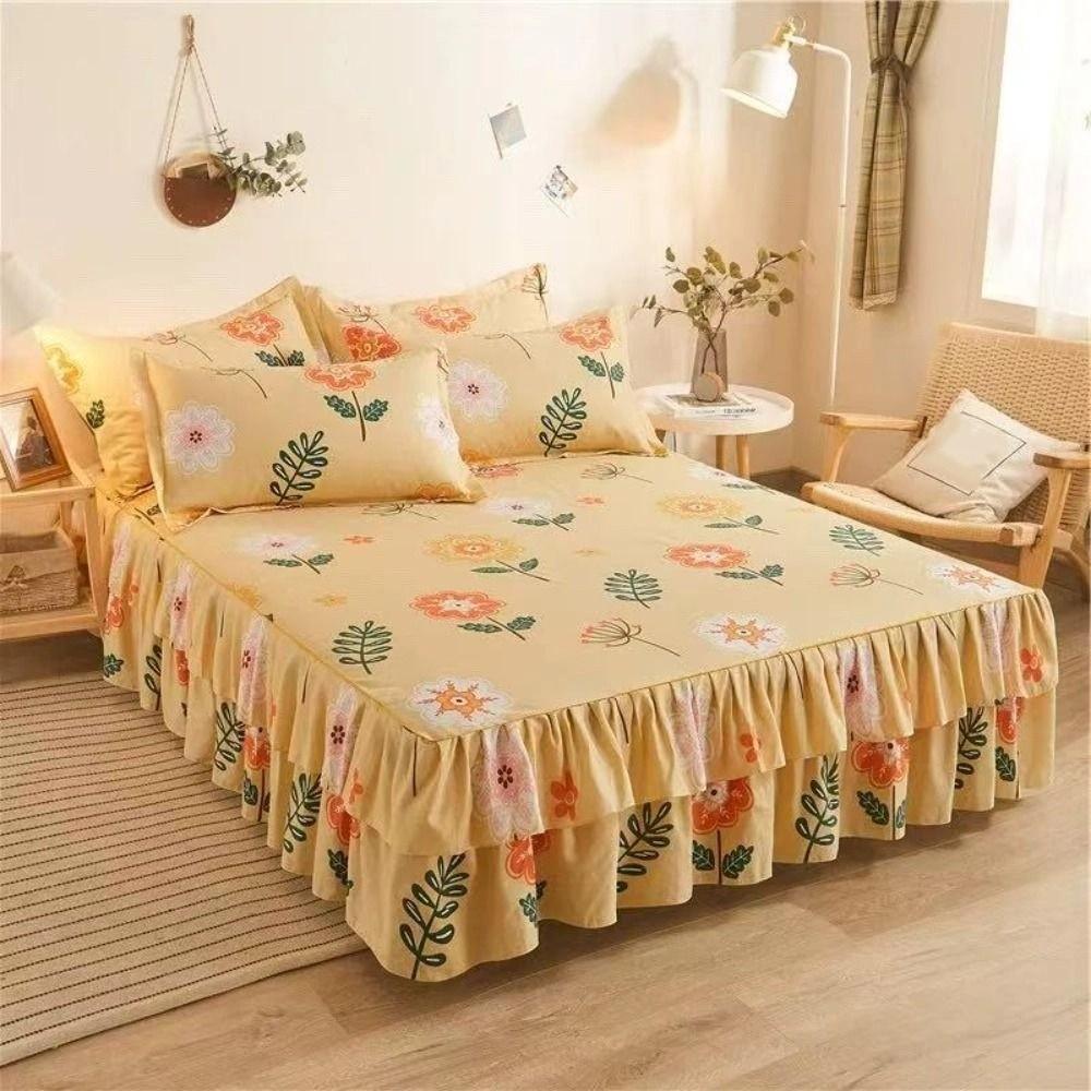 120/150/180CM Double Lace Bed Skirt Three-piece Set Bedsheet Pillowcase  for Kids Adults Bedroom
