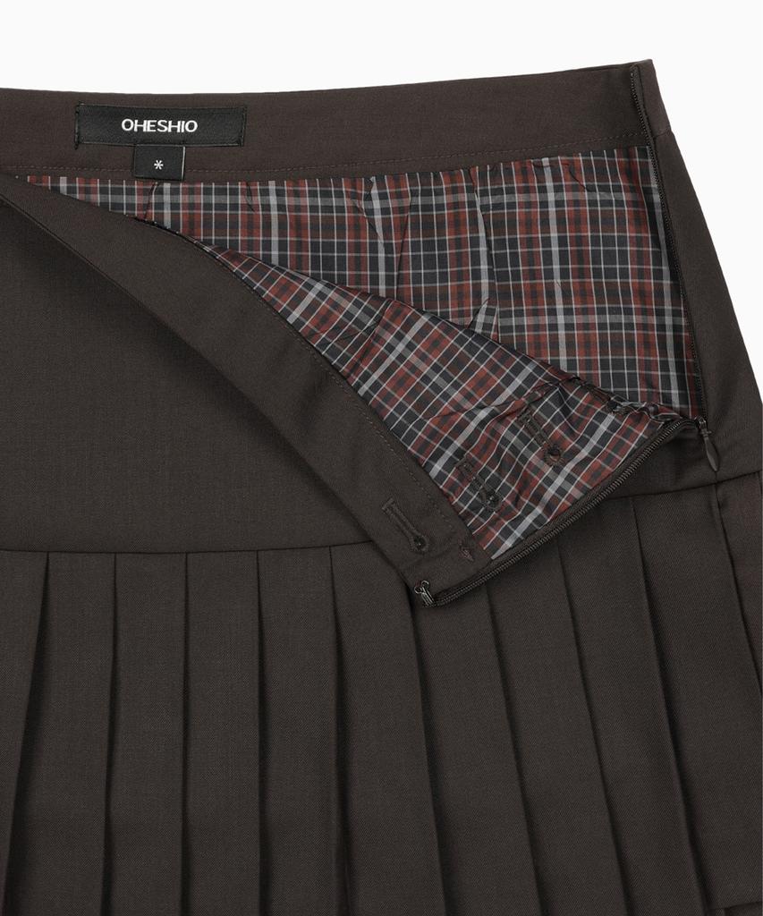 Ohesio Side Button Double Pleated Mini Skirt, Brown
