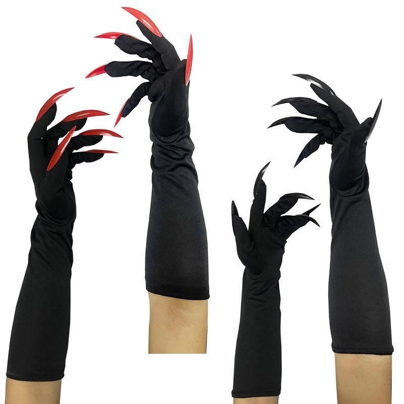 Halloween Lange Vampirklauen-Handschuhe mit falschen Nägeln für Cosplay-Kostümparty