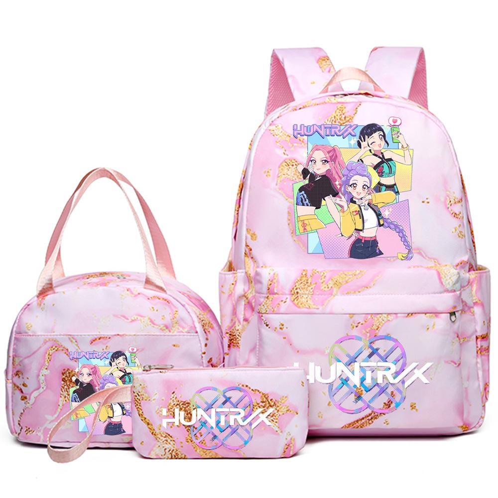 3Pcs/set Anime Cartoon Kpop Printed Backpack with Handbag Pencil Case for Teenager Student Girl Boy Bookbag Schoolbag Women Large Capacity Travel Bag