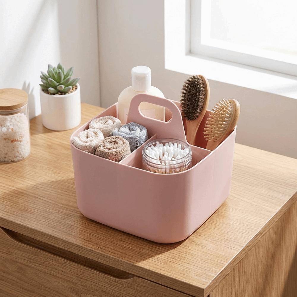 Multi-compartment Cosmetic Organiser with Handle Portable Storage Box Desk Storage Basket Office