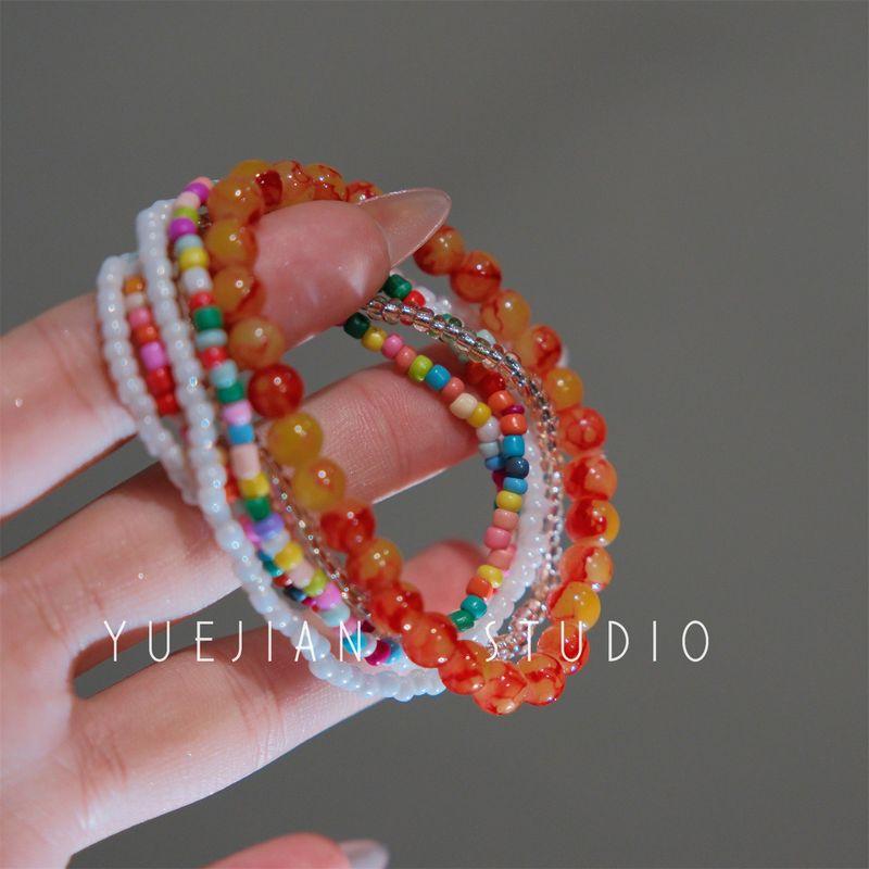 

Летняя жара ~ Красочный набор из бисера Браслет Женский Многослойный Двойной Ремешок Элегантный Милый Свежий Ручные украшения Orange bracelet set