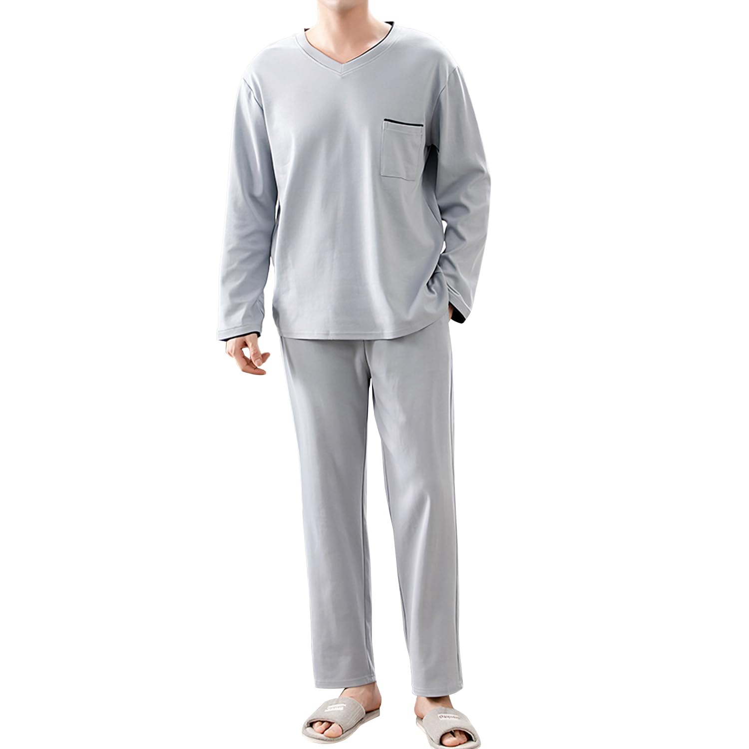 

PAFHL Лонгслив и низ Идеально и Мягко Идеально для Больницы или в качестве Комплекта для сна Легкая мужская пижама, 100% хлопок, Рукав, Натягивающийся комплект,