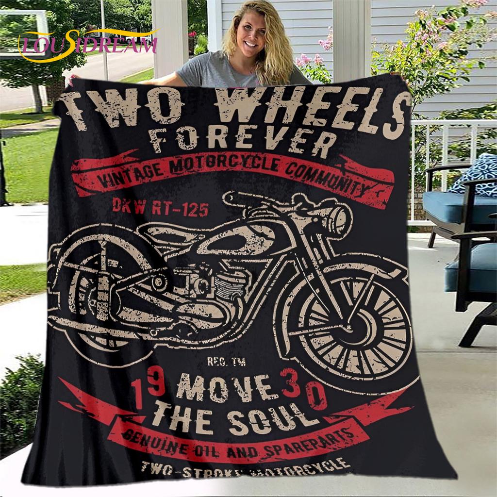3D Retro Vintage Motorcycle Soft Plush Blanket,Flannel Blanket Throw Blanket for Living Room Bedroom Bed Sofa Picnic Cover Gift