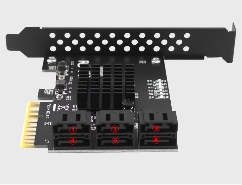 

zmart TISHRIC PCIE 4X 6 Port SATA 6Gbps Expansion Card PCIe Splitter Controller 4x 8x 16x Card for HDD SSD SATA Expansion Card PCIe SATA Card RAID