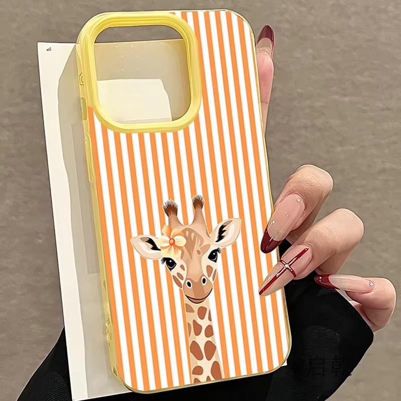 Shockproof Phone Case for iPhone 17 16 Plus 15 Pro 14 13 12 11 Pro Max 17 Air 16E Cute Flower Giraffe Orange Stripes Soft Cover