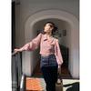 Interpret Beauty 2025 Early Spring French Retro Gingham Puff Sleeve Tie-Waist Women's Shirt