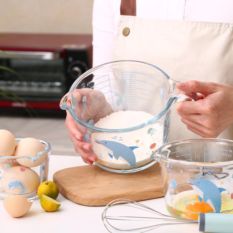 DH Little Dolphin High Borosilicate Glass Measuring Cup Set 250ml, 500ml, 1000ml 3-Piece Set
