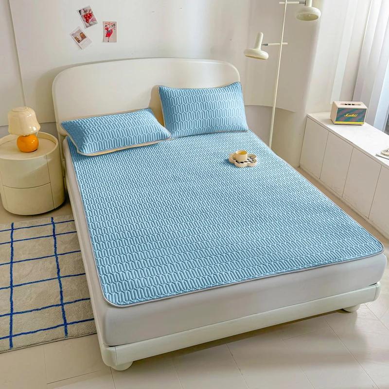 Latex Bed Sheets Bed Cover Washable Non-Slip Solid Covers Solid Color Mattress Topper Summer Bedspread For Bed Summer Dust Mat