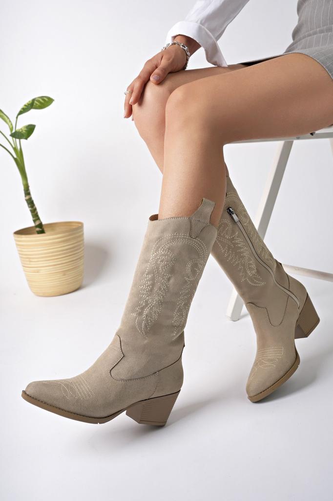 Women Modern Stylish Fashion Boots Boots Faux Leather Suede Tan Suede Embroidered New Season Cowboy Boots