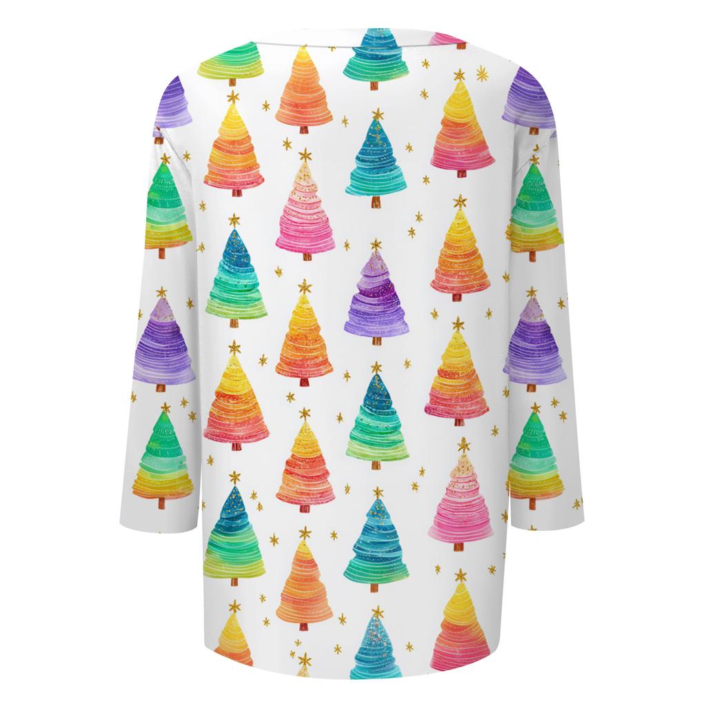 Women's Tops Three-quarter Sleeve Shirt V-neck Loose Casual Shirt Print T-shirt