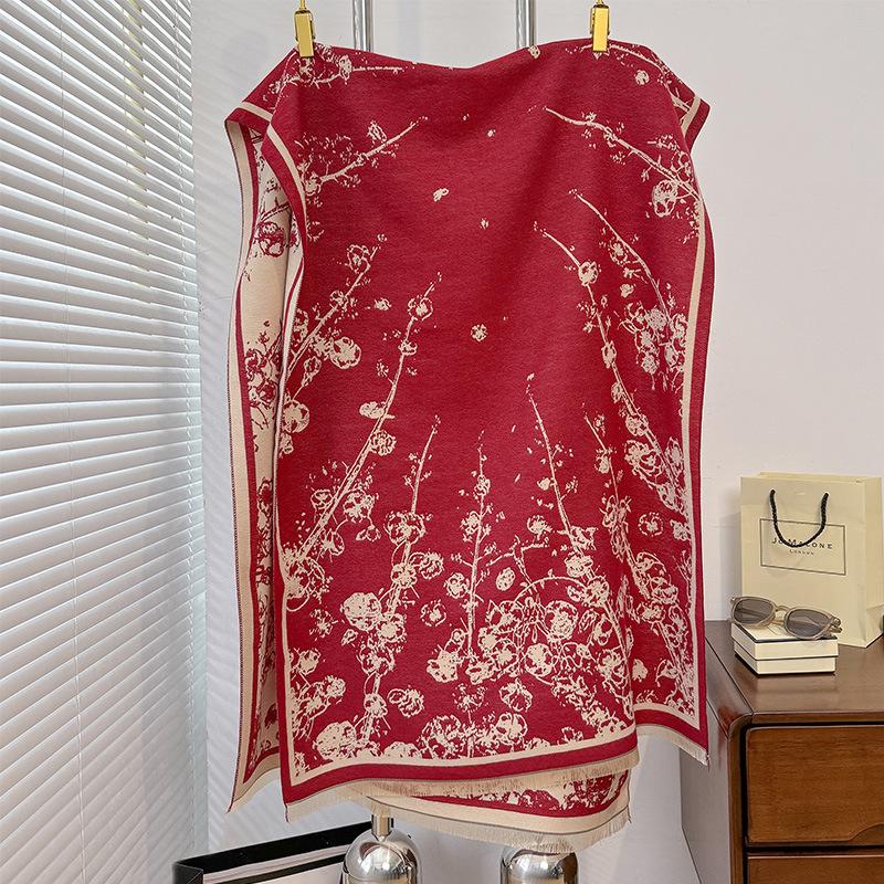 

Корейская версия растительный литературный принт роза высокий класс женский имитация кашемира теплый шарф шаль шарф 185cm красный