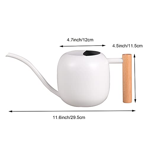 IMEEA Watering Can, 1200ml, Stainless Steel with Wooden Handle, Stylish, White, Round, Gardening Supplies