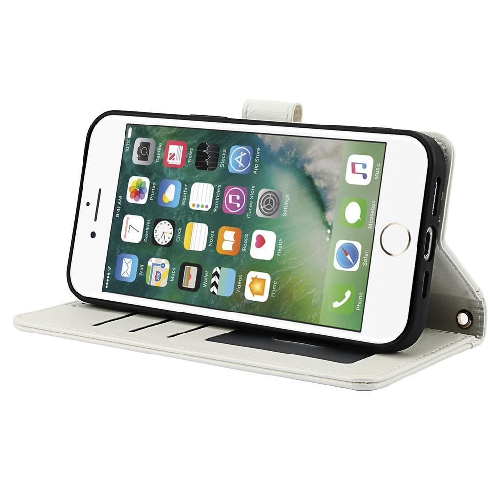 SY-003 For iPhone 16e Case PU Leather Stand View Phone Wallet Cover with Hand Strap