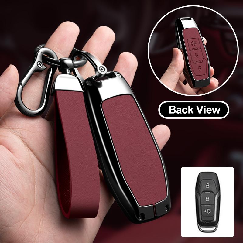 Zinc Alloy Car Key Case Cover for Ford Mondeo MK3 MK4 MK5 Kuga F150 Ranger Explorer Focus SMAX CMAX Mustang 2020 Leather Shell