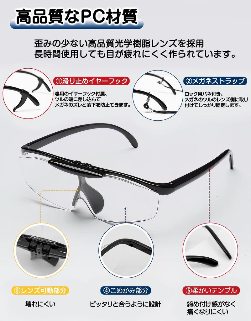 GOKEI Magnifying Glasses, Flip-Up Magnifying Glasses, 1.6x Magnification, Blue Light Blocking, 7-Piece Set, Purple