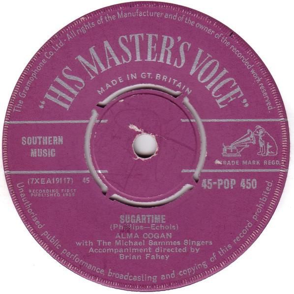 

7inch Record ALMA COGAN - Sugartime 45POP450 His Master s Vo 1958 UK Pop Used
