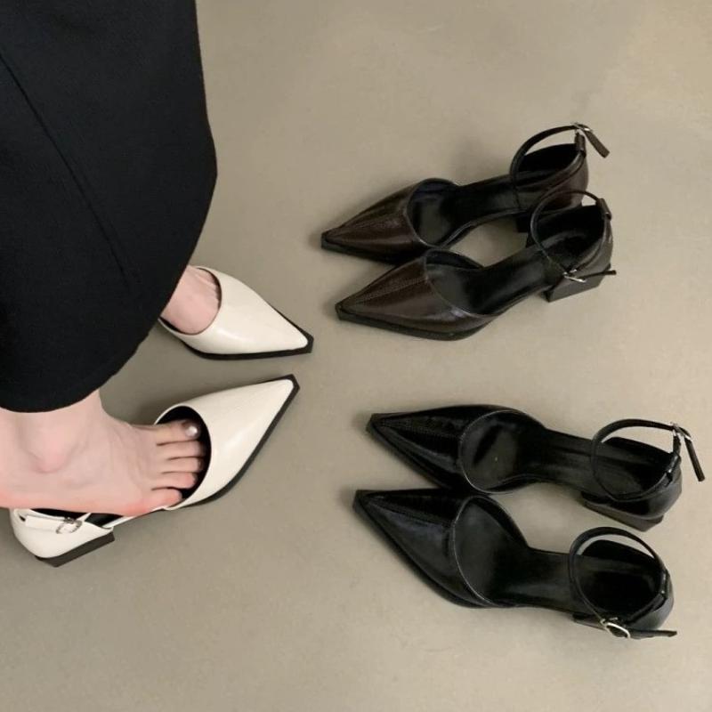 Fashion Solid Color Thick Soled High Heels Pointed Elegant Minimalist Single Shoes Women's Summer New Style Fashionable Versatile Shoes