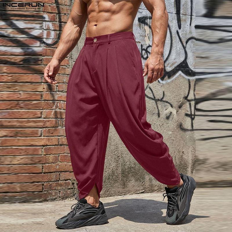 INCERUN Men Zipper Waist Casual Long Drop-crotch Pants Harem Trousers