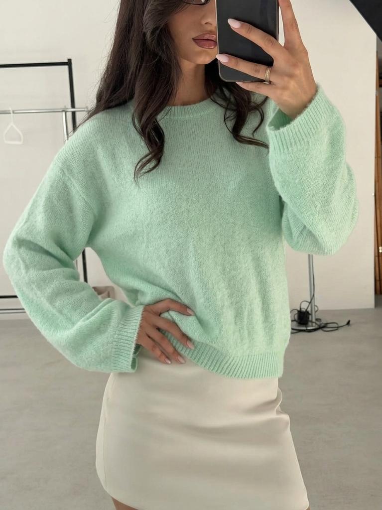 2026 Autumn and Winter New Imitation Mink Loose Crew Neck Sweater Women's Lazy Style Soft Knitted Jumper Hot Sale